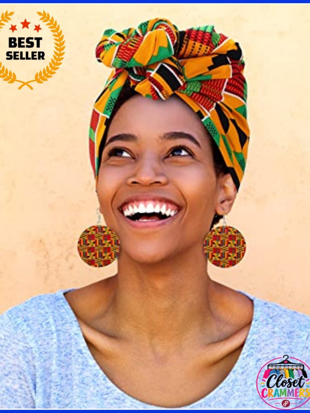 African Print High Waist Midi Skirt Headwrap Earrings 3 Pc Set - Picture 2 of 6